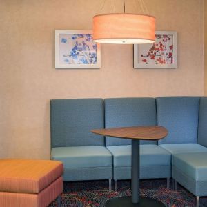 Lobby workspace with comfortable seating at Sonesta ES Suites Charlottesville University.