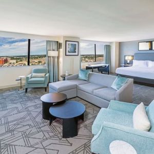 Spacious day use room with living area at DoubleTree By Hilton Tulsa-Downtown.
