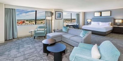Spacious day use room with living area at DoubleTree By Hilton Tulsa-Downtown.
