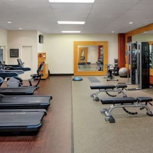 Fitness center at DoubleTree By Hilton Tulsa-Downtown.
