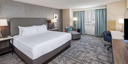 Day use room with work desk at DoubleTree By Hilton Tulsa-Downtown.

