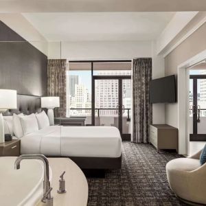 Day use room with tub and balcony at Hilton San Francisco Financial District.