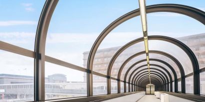 Overpass bridge at Hilton Rosemont/Chicago O'Hare.