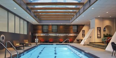 Bright-lit indoor pool at Palmer House A Hilton Hotel.