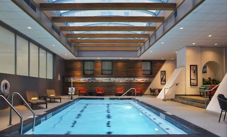 Bright-lit indoor pool at Palmer House A Hilton Hotel.