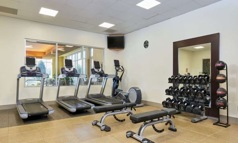 Fitness center at Embassy Suites By Hilton Hampton Convention Center.