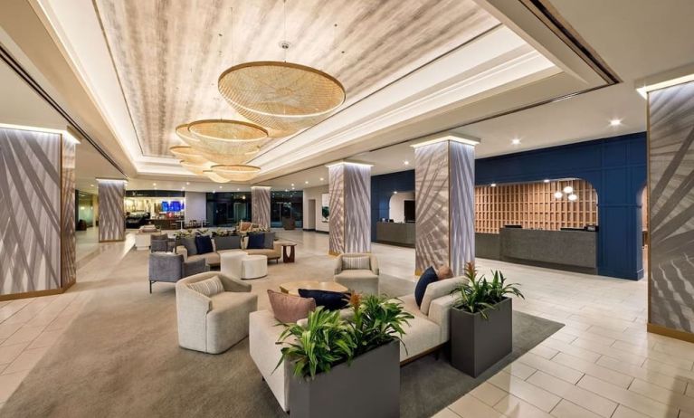 Lobby and coworking lounge at Hotel Fera Anaheim, A DoubleTree By Hilton.