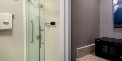 Private guest bathroom with shower at Sonesta Select Boston Milford.