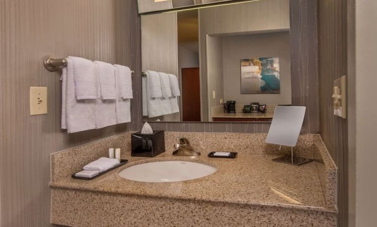 Private guest bathroom with free toiletries at Sonesta Select Arlington Rosslyn.