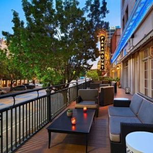 Hotel terrace with lounge seating at The Stephen F Austin Royal Sonesta Hotel
