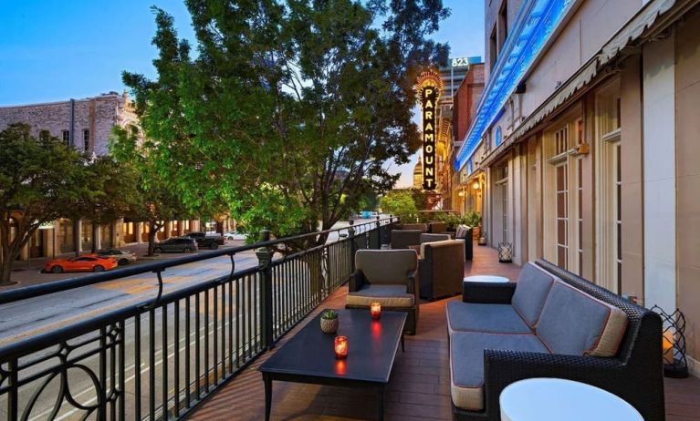 Hotel terrace with lounge seating at The Stephen F Austin Royal Sonesta Hotel