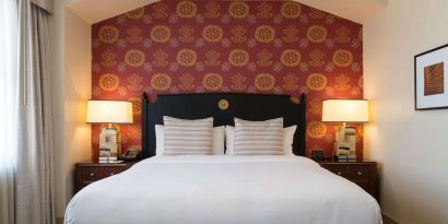 King bed at The Stephen F Austin Royal Sonesta Hotel.