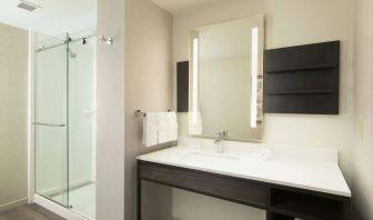 Guest bathroom with shower at Hilton Garden Inn Memphis Downtown.