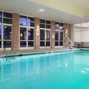 Refreshing indoor pool at Hilton Charlotte Airport.
