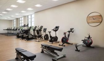 Fully-equipped fitness center at Hilton Charlotte Airport.
