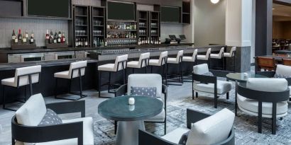 Hotel bar at Hilton Charlotte Airport.
