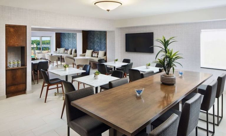 Executive lounge perfect for coworking at Hilton Charlotte Airport.
