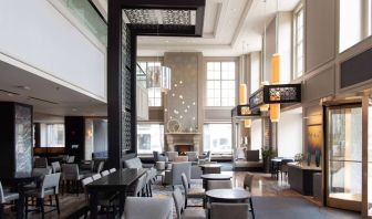 Hotel bar and lounge area perfect for coworking at Hilton Chicago.