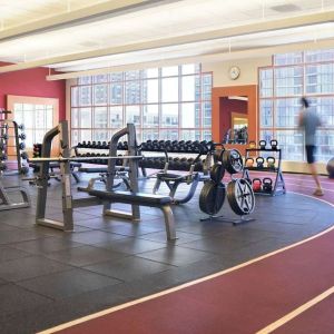 Fully-equipped fitness center at Hilton Chicago.