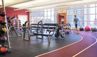 Fully-equipped fitness center at Hilton Chicago.