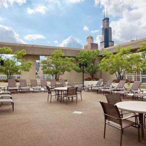 Sun beds perfect for coworking at Hilton Chicago.