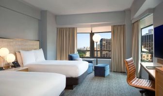 Day use twin room with work desk at New York Hilton Midtown.