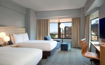 Day use twin room with work desk at New York Hilton Midtown.