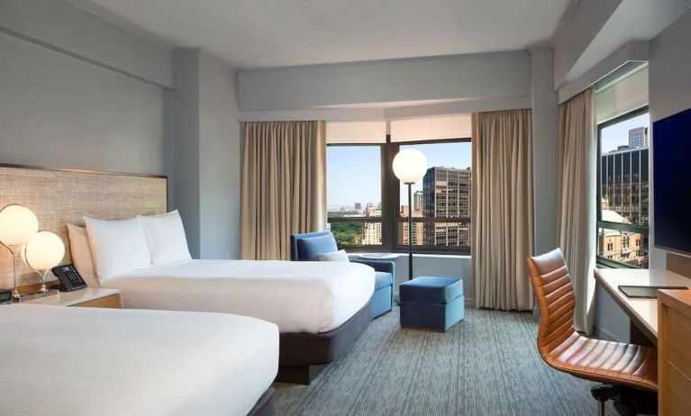Day use twin room with work desk at New York Hilton Midtown.