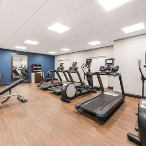 Fully equipped fitness center at Hampton Inn & Suites Benton Harbor.