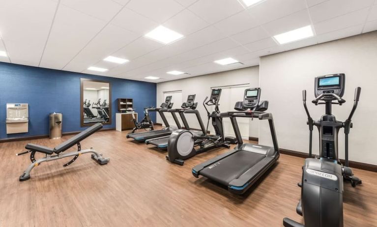 Fully equipped fitness center at Hampton Inn & Suites Benton Harbor.