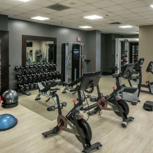 Fully equipped fitness center at Hilton Minneapolis.