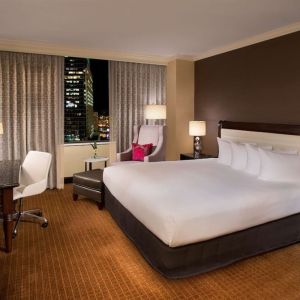 King bed at Hilton Minneapolis.