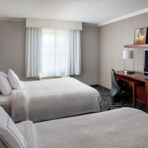 Bright and spacious day use twin room with work desk and private bathroom at Sonesta Select Boston Lowell Chelmsford.
