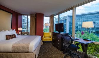 Day use room with work desk and a great view of the city at Beacon Hotel.