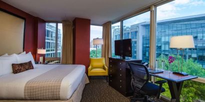 Day use room with work desk and a great view of the city at Beacon Hotel.