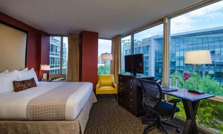 Day use room with work desk and a great view of the city at Beacon Hotel.