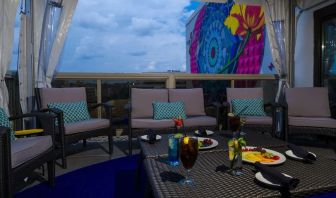 Furniture in rooftop perfect for coworking at Beacon Hotel.