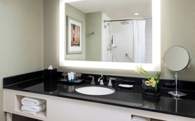 Guest bathroom with shower at The Westin Arlington Gateway.