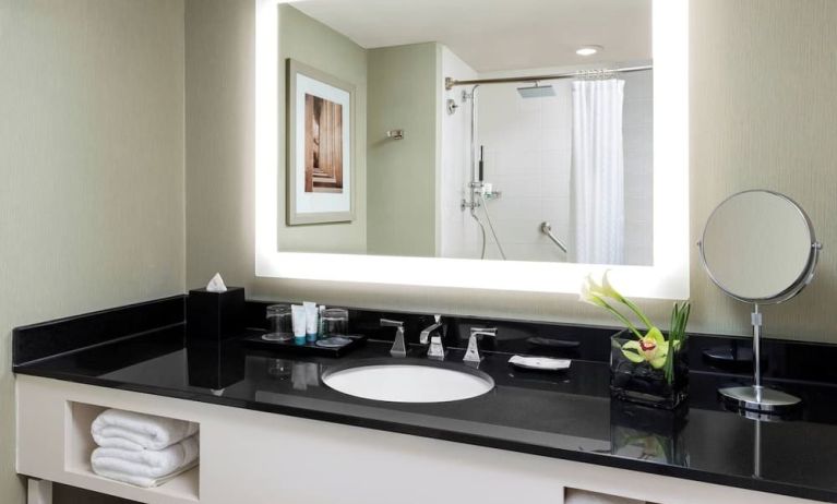Guest bathroom with shower at The Westin Arlington Gateway.