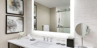 Guest bathroom with shower at The Westin New Orleans.