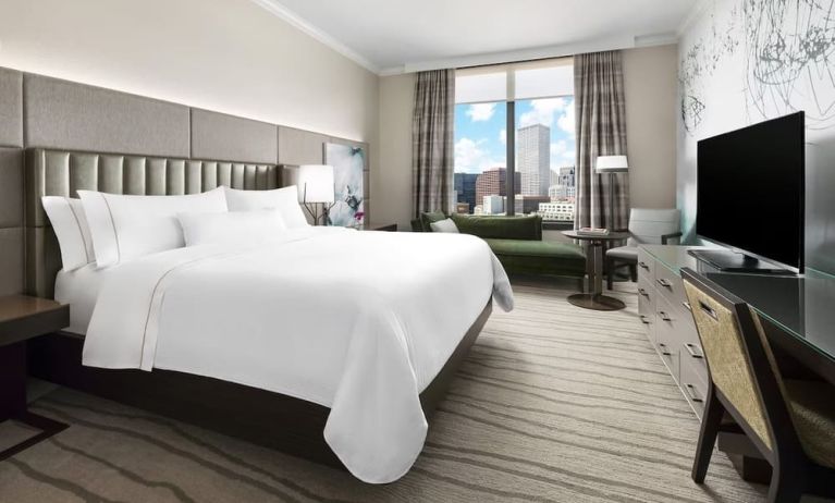 Delux king room with TV and a great view of the city at The Westin New Orleans.