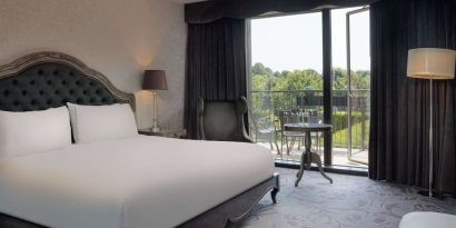 King room with balcony at Hilton London Syon Park.