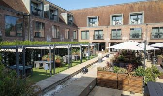 Hotel terrace and garden at Hilton London Syon Park.