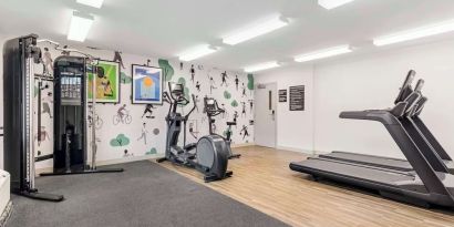 Well equipped fitness center at Sonesta Simply Suites Baltimore BWI Airport.