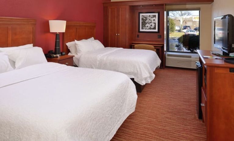 Day use twin room with work desk at Hampton Inn Columbus-East. 