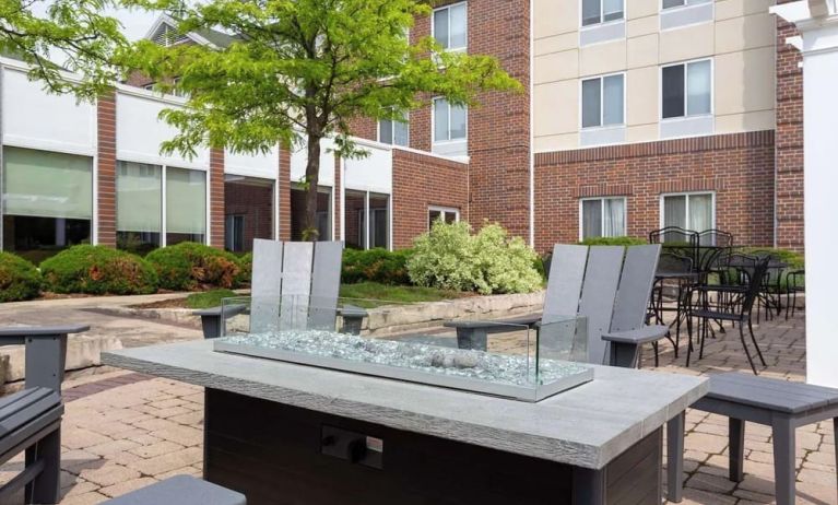 Hotel patio with lounge seating at Hilton Garden Inn Milwaukee Northwest Conference Center.