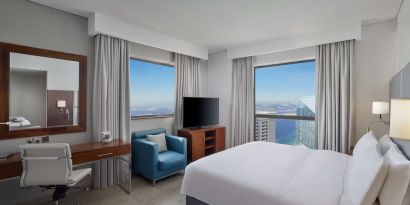 Day use room with king bed at Hilton Dubai The Walk.