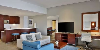 Day use room with king bed at Hilton Dubai The Walk.