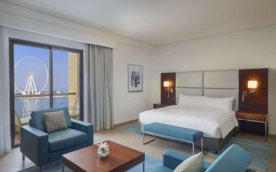 Day use room with king bed at Hilton Dubai The Walk.