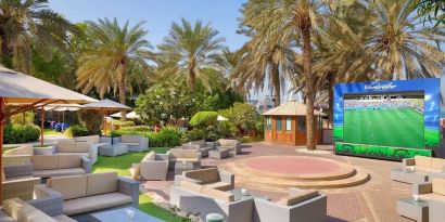 Outdoor seating at Hilton Dubai The Walk.